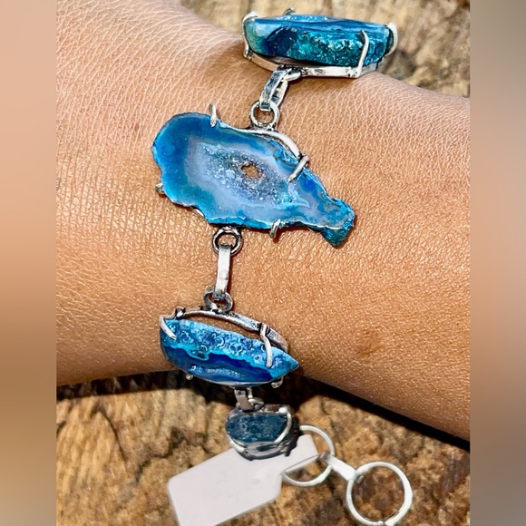 Blue Drusy Solar Quartz Bracelet 7” - 8” - Picture 4 of 7